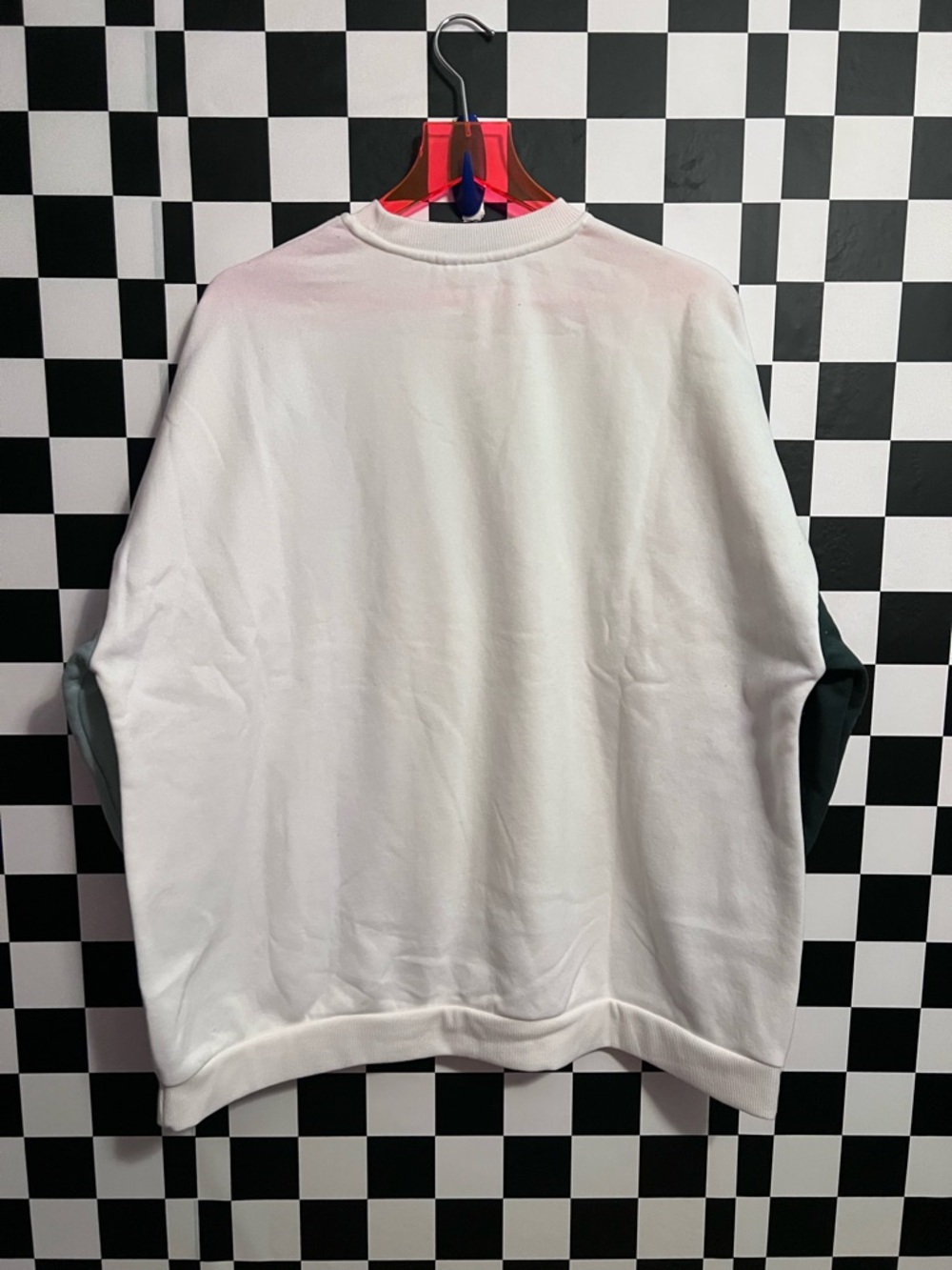 Target Women's Crewneck Sweatshirt - White with Green Colorblock Sleeves - Picture 5 of 5